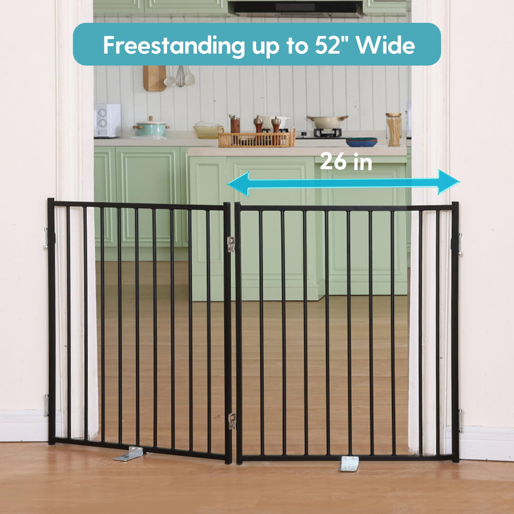No Pawblems dog gate 30in height blocks stairs and doorways safely.