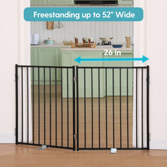 No Pawblems dog gate 30in height blocks stairs and doorways safely.