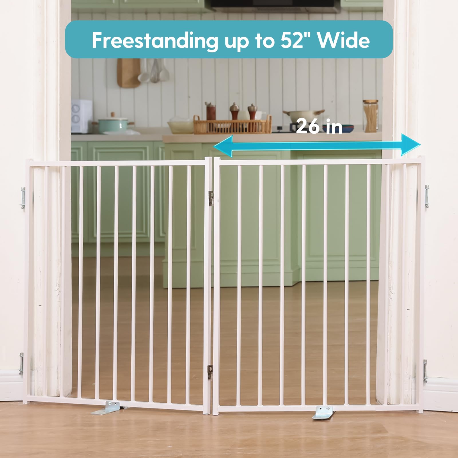 No Pawblems foldable dog gate with 360 hinges offers flexible room layouts.