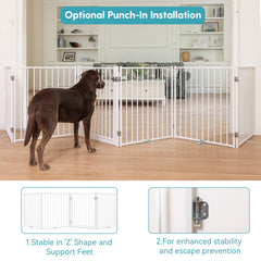 No Pawblems gate on stairs illustrates secure freestanding barrier for stair safety.