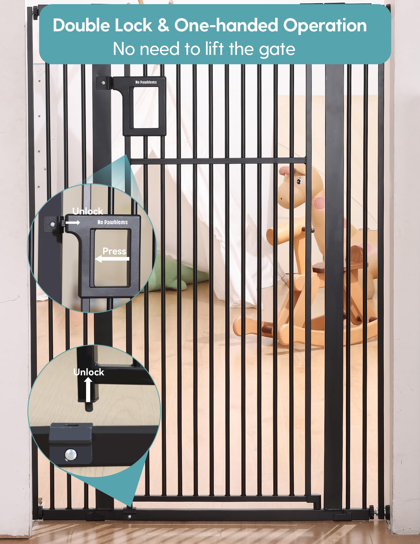 No Pawblems Upgraded 55in auto-close mechanism enables hands-free closing after passes.
