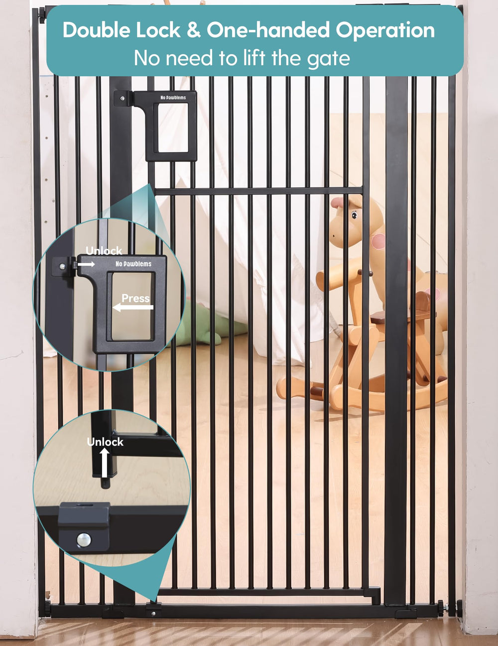 No Pawblems Upgraded 55in auto-close mechanism enables hands-free closing after passes.