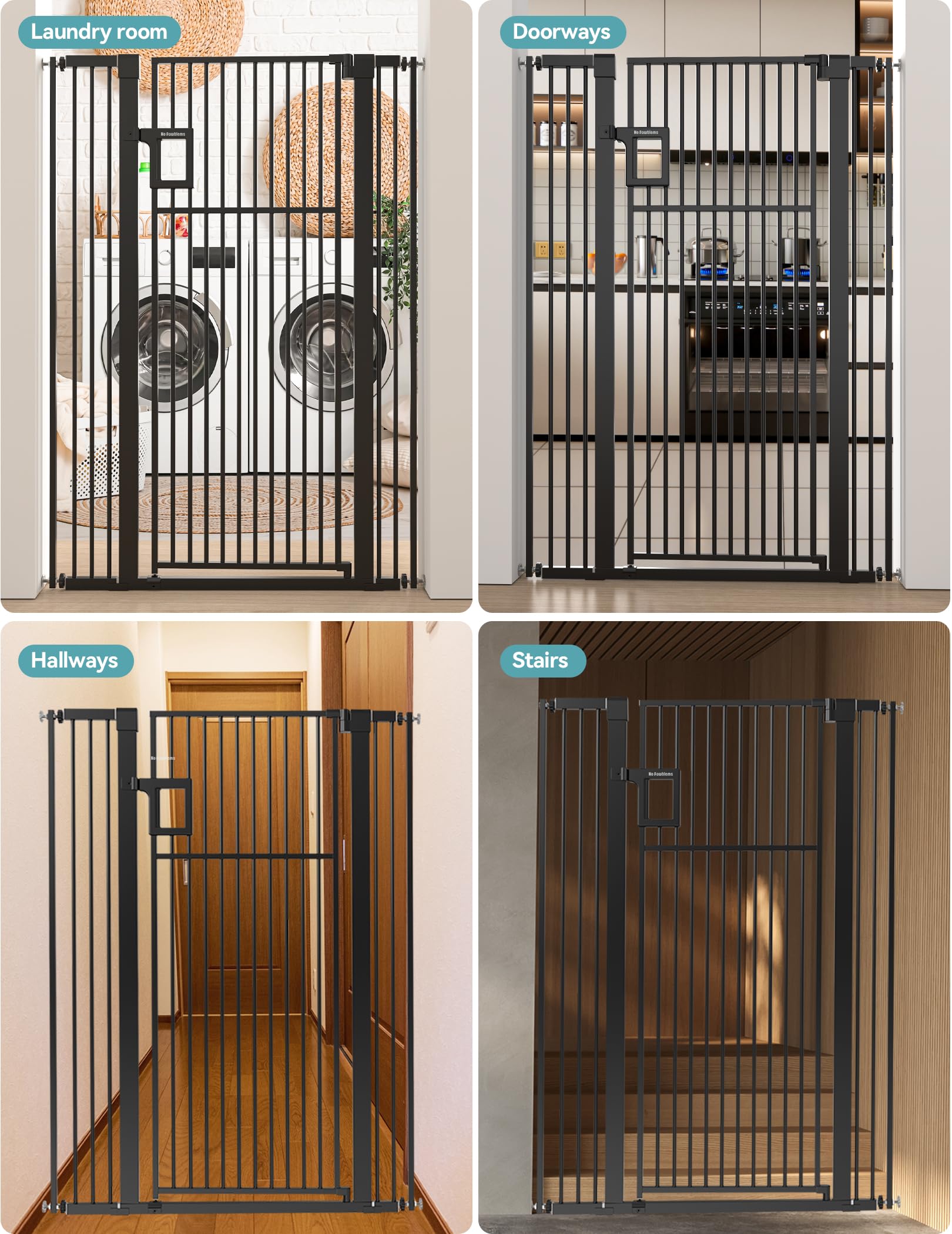 No Pawblems Upgraded 55in tall gate shown in stairs hallway setup