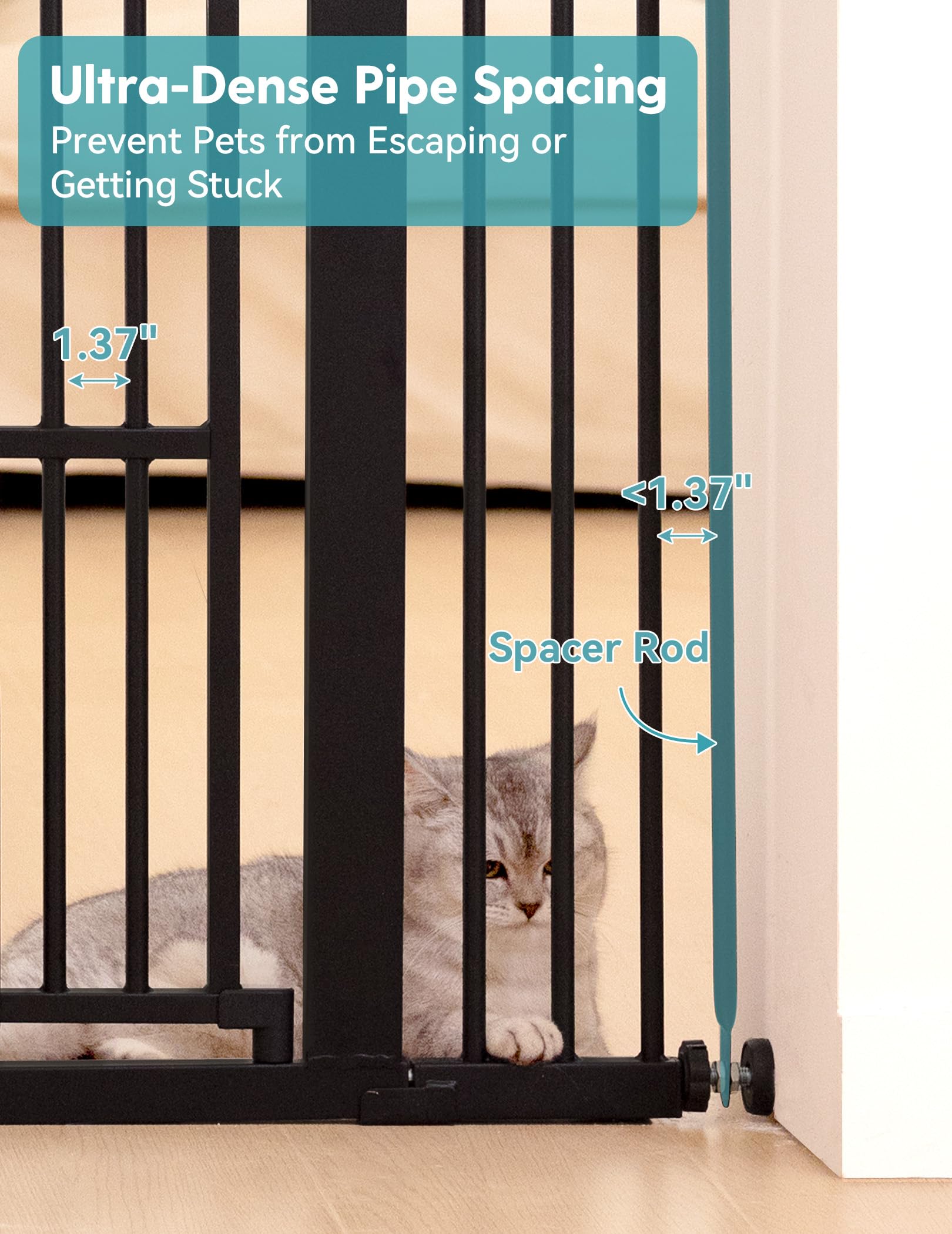 No Pawblems bar spacing closeup with 1.37-inch gaps for safety