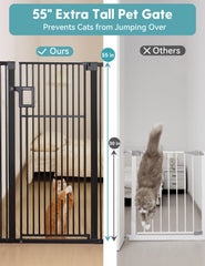 No Pawblems Upgraded 55in gate in doorway shows tool-free pressure mounting for quick setup.