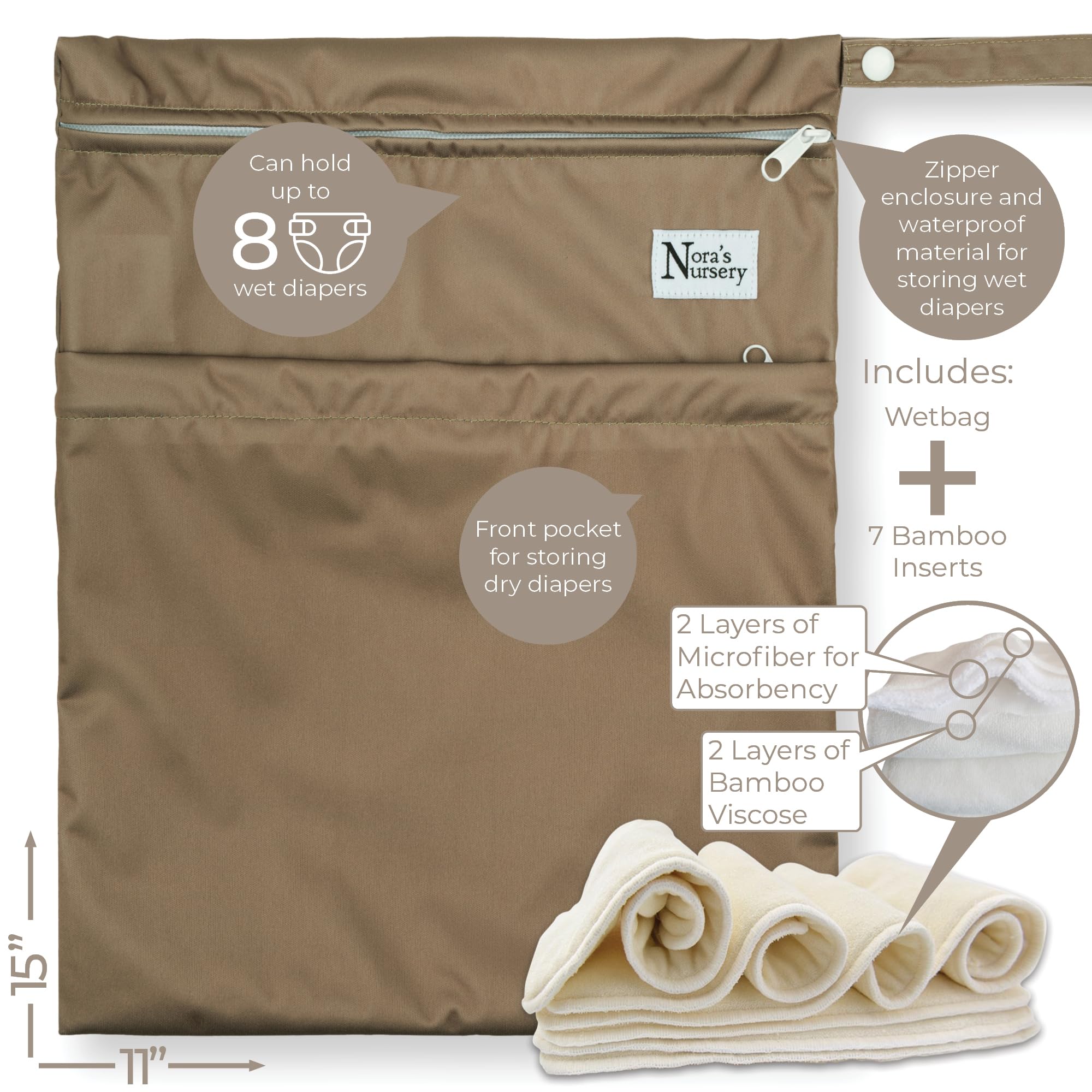 Nora's Nursery AWJ adjustable snaps close-up showing one-size fit for 10-35 lb babies.