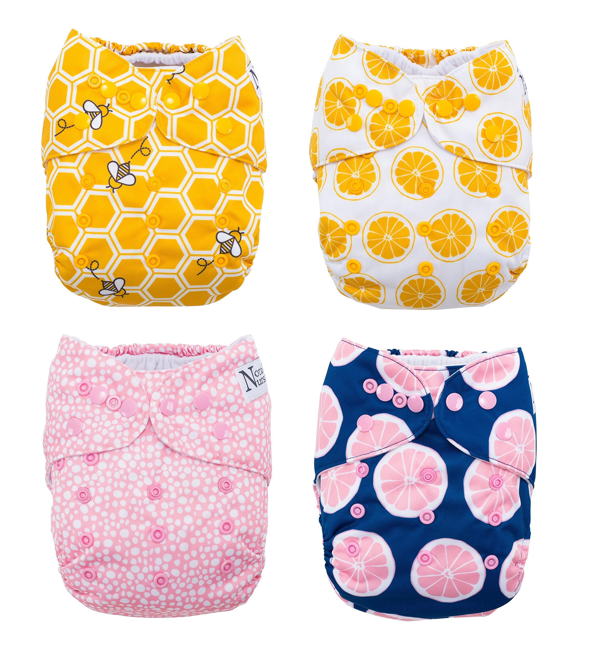 Nora's Nursery Bees Knees pocket diapers front view for a complete reusable diapering system.