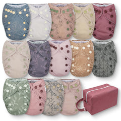 Nora's Nursery Blushing Blooms diaper with adjustable snaps for a snug newborn fit.