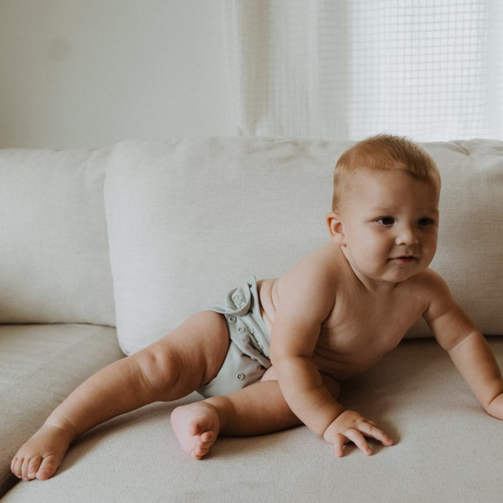Nora's Nursery Morning Dew diaper cover shown with easy-to-use snap system.