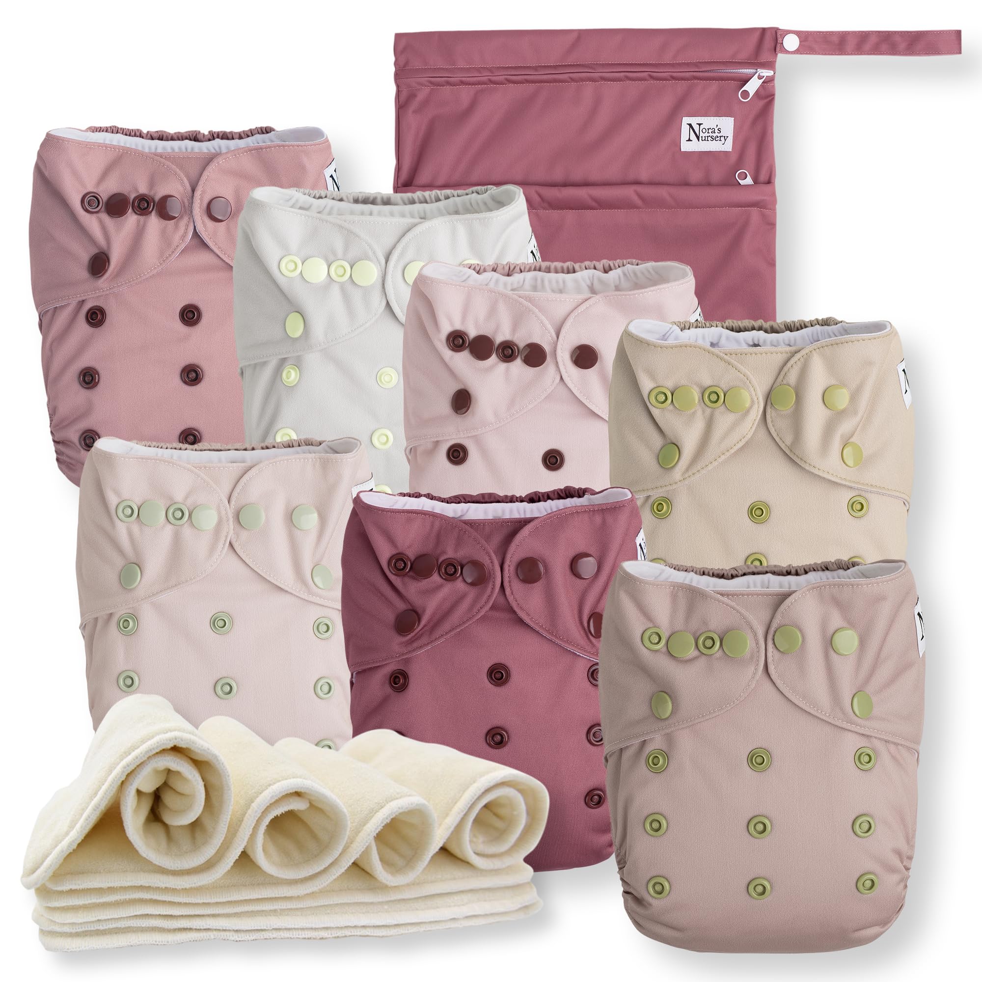 Nora's Nursery cloth diapers 7-pack front view for easy all-in-one cloth diapering