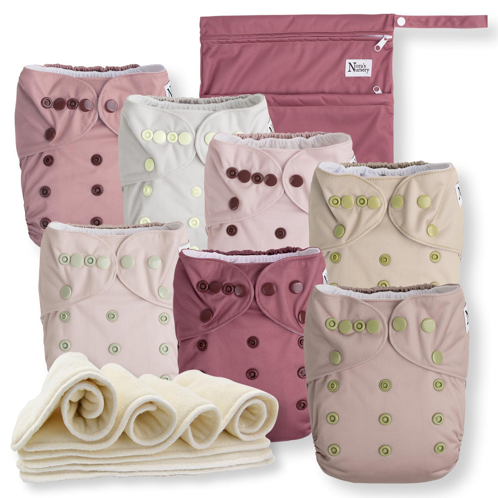 Nora's Nursery cloth diapers 7-pack front view for easy all-in-one cloth diapering