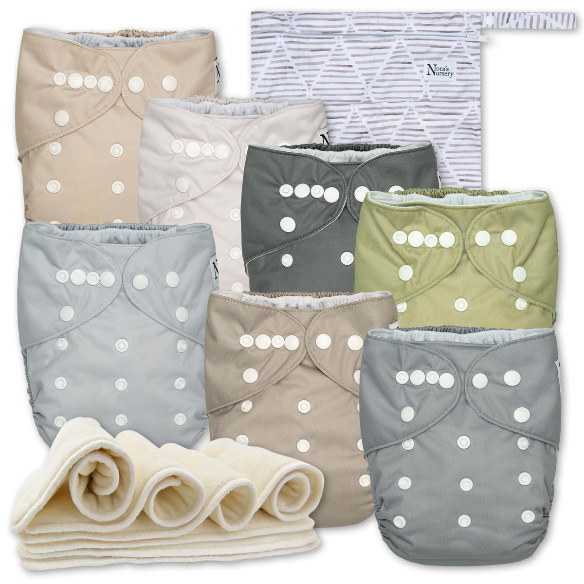 Nora's Nursery cloth diapers 7-pack Sand and Stone for easy reusable diapering kit