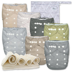 Nora's Nursery cloth diapers 7-pack Sand and Stone for easy reusable diapering kit