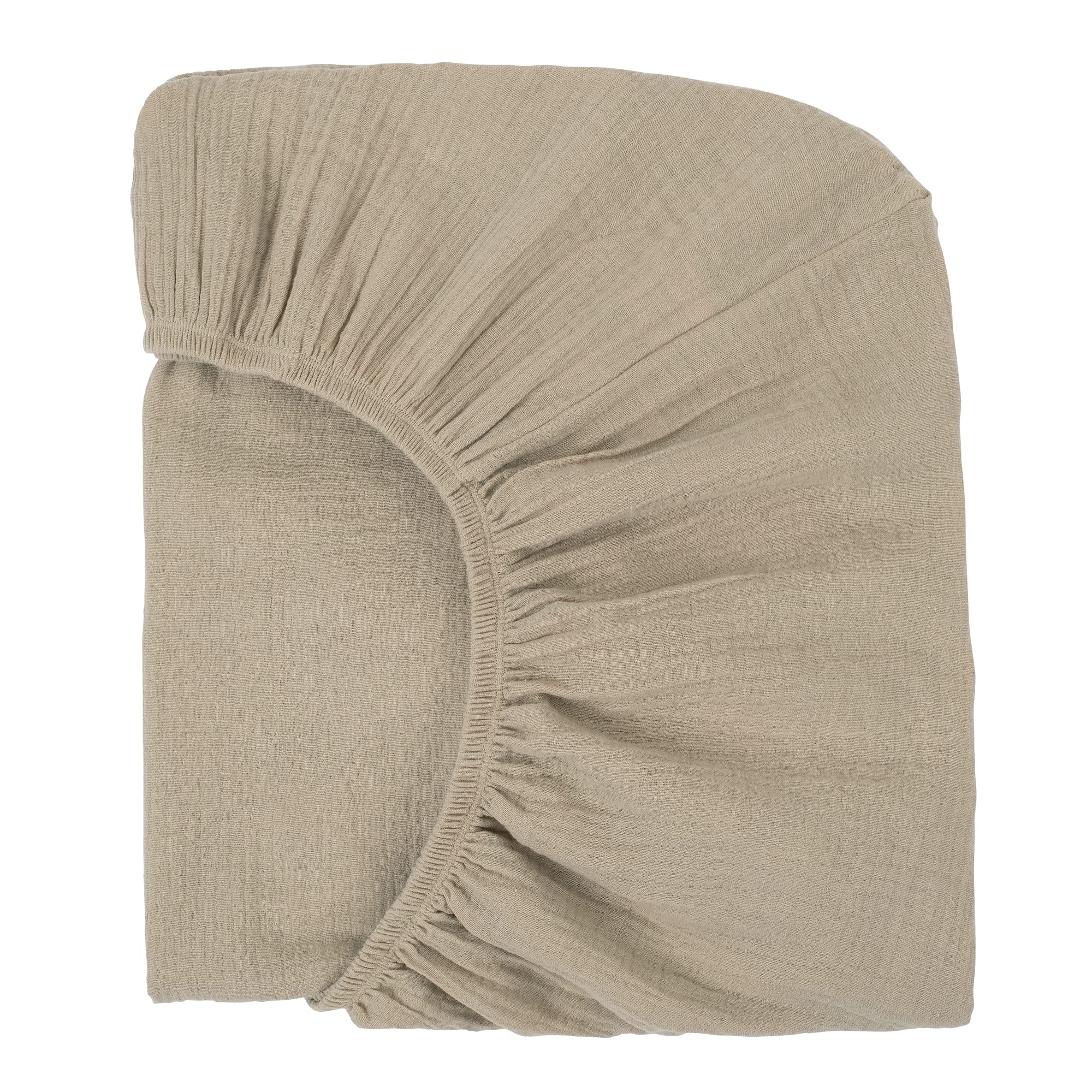 Nora's Nursery muslin crib sheets latte close-up of soft organic cotton for gentle sleep