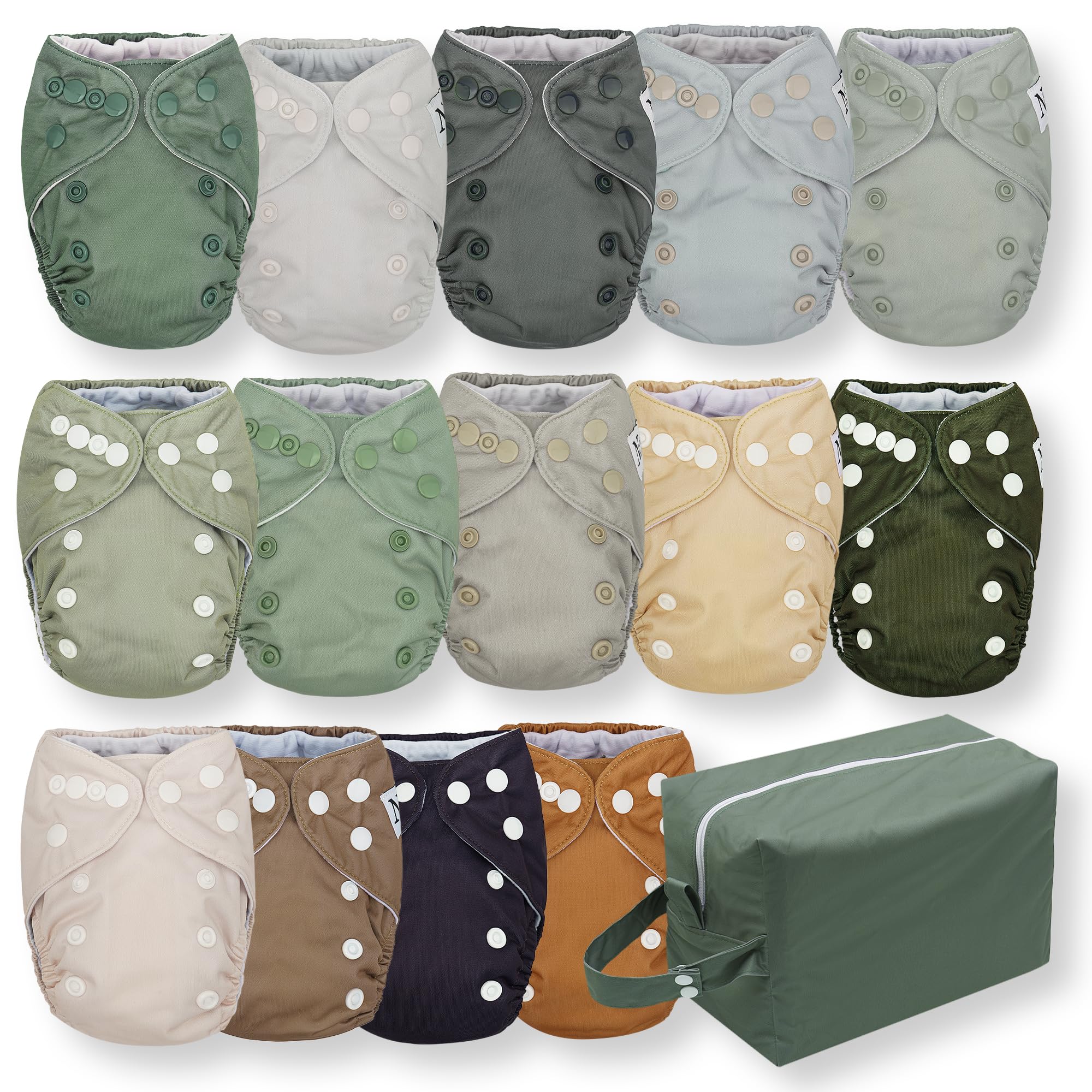 Nora's Nursery newborn all-in-one diaper with adjustable snaps for a snug, customizable fit.