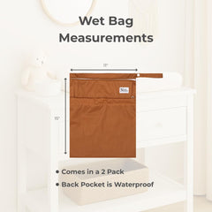 Nora's Nursery wet dry bag features a twin-pocket layout for clean and dirty items.