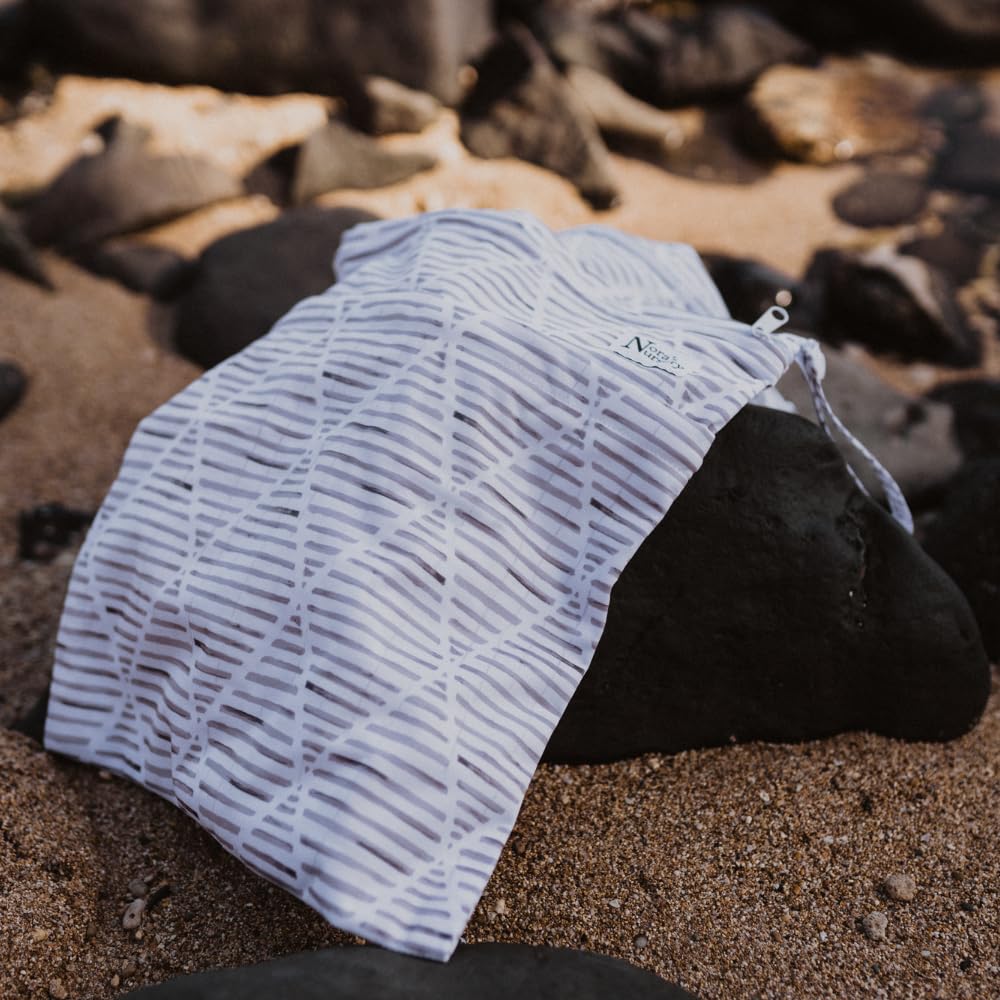 Nora's Nursery wet-dry bag easy-clean material wipes clean quickly after use.