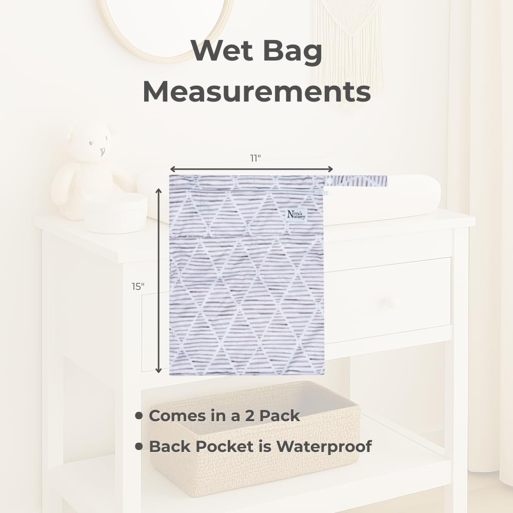 Nora's Nursery wet-dry bag snap handle allows easy hanging and quick access.