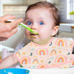 Norinori baby bib adjustable neck demonstrating grow-with-baby versatility