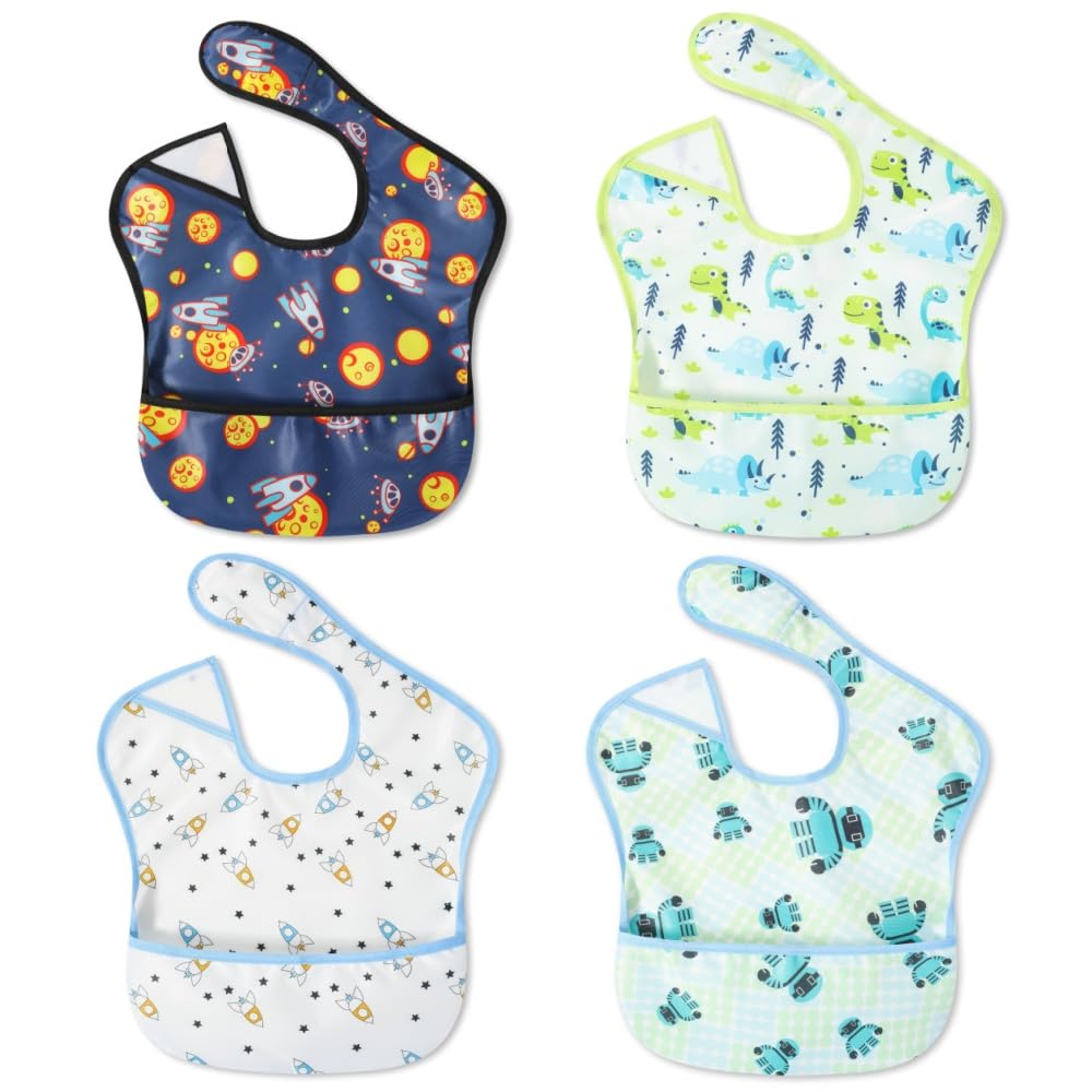 Norinori baby bibs four-pack front view shows lightweight waterproof protection during meals