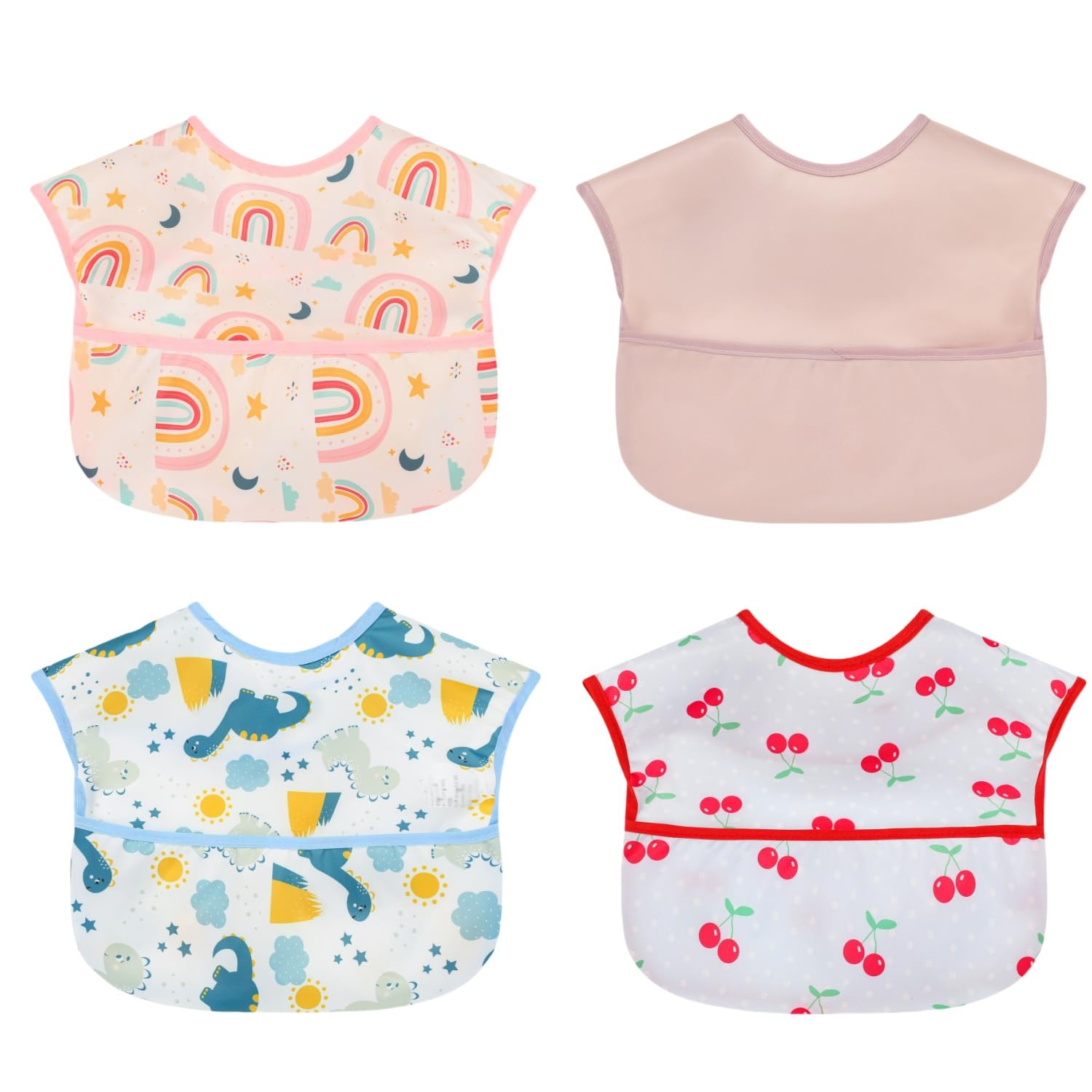 Norinori baby bib waterproof 4-pack showing spill protection for meals