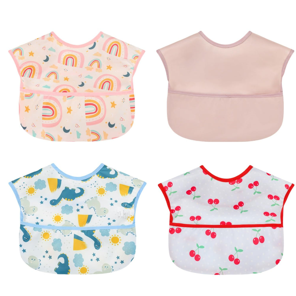 Norinori baby bib waterproof 4-pack showing spill protection for meals
