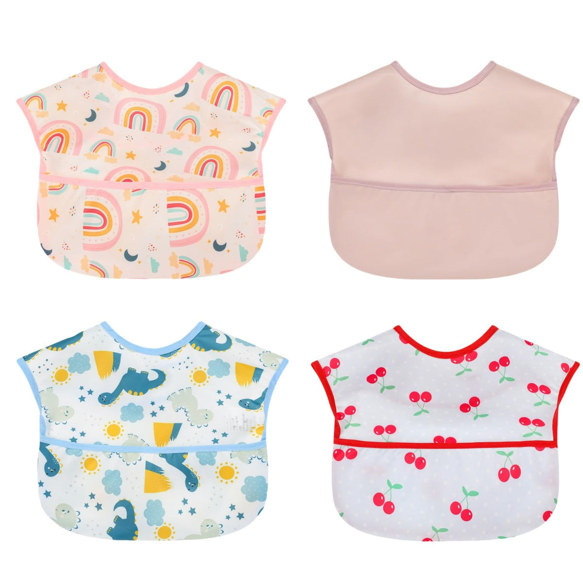 Norinori baby bib waterproof 4-pack showing spill protection for meals