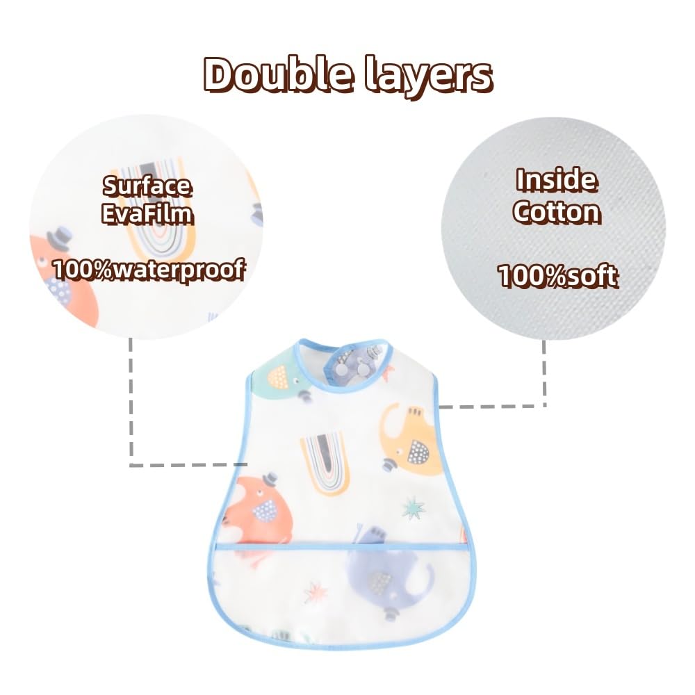 norinori baby bib wearing child demonstrates kid friendly design during messy snack time.