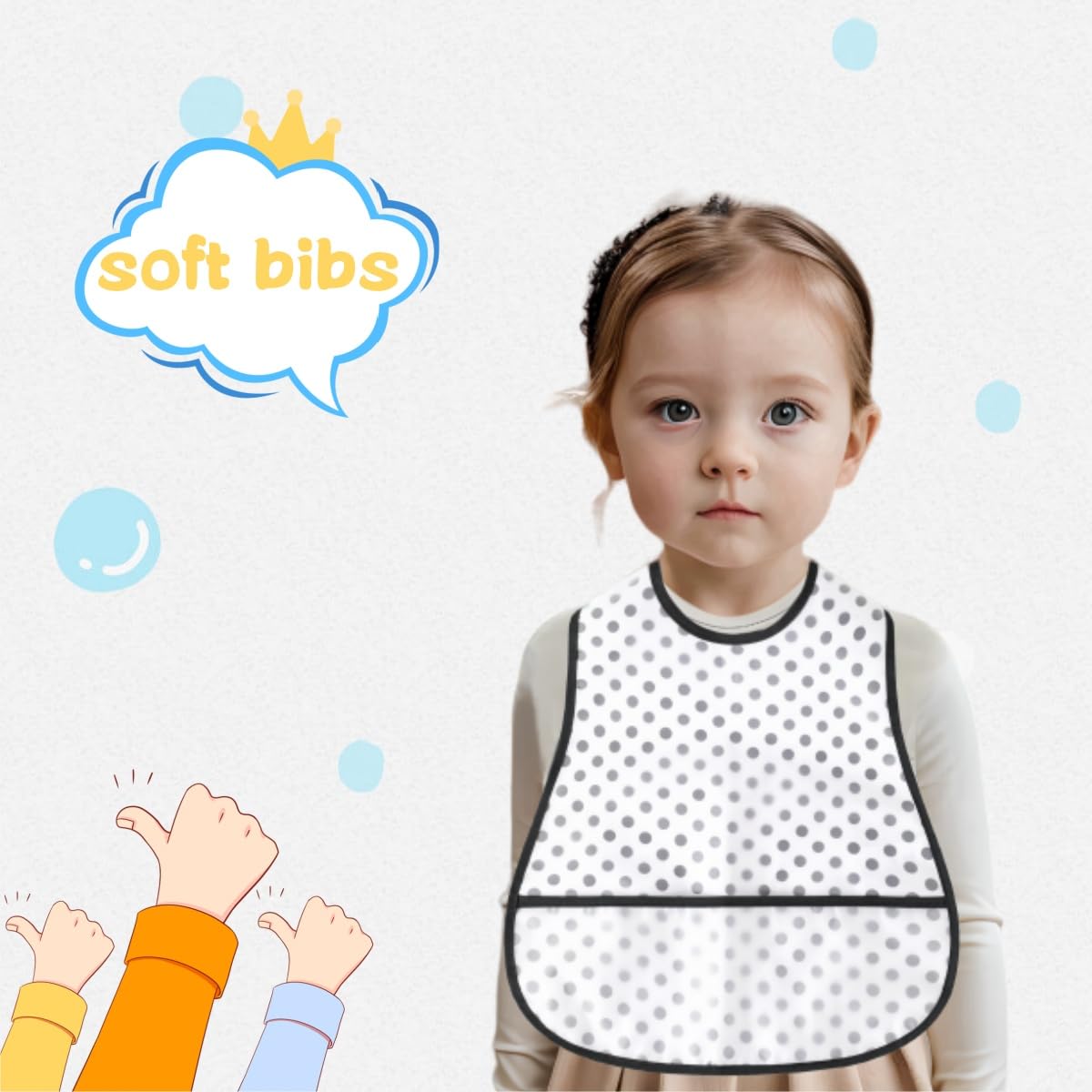Norinori bib with pocket crumb catcher keeps dropped bits off the floor.