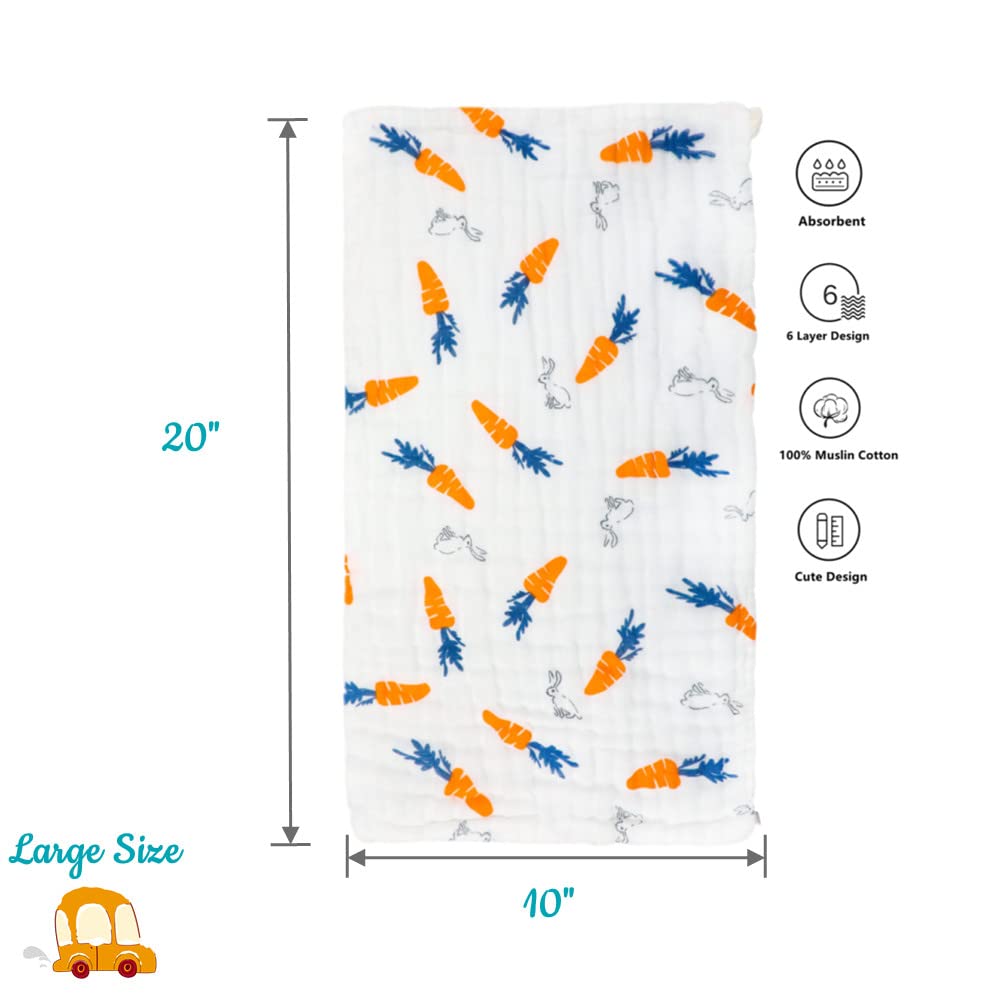 Norinori burp cloths measuring 20x10 inches highlight large size for shoulder protection.