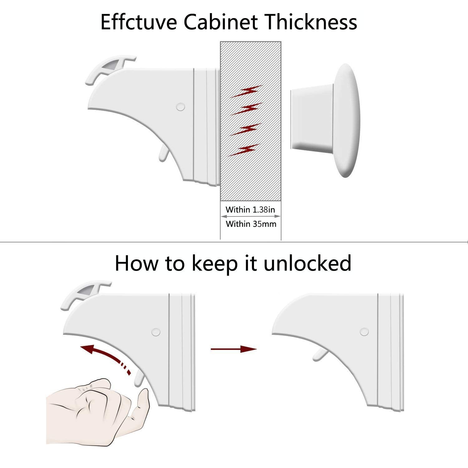 Norjews lock and catches on cabinet door demonstrating hidden safety.
