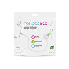 Nosiboo Eco mouth-operated nose suction enables caregiver control during use.