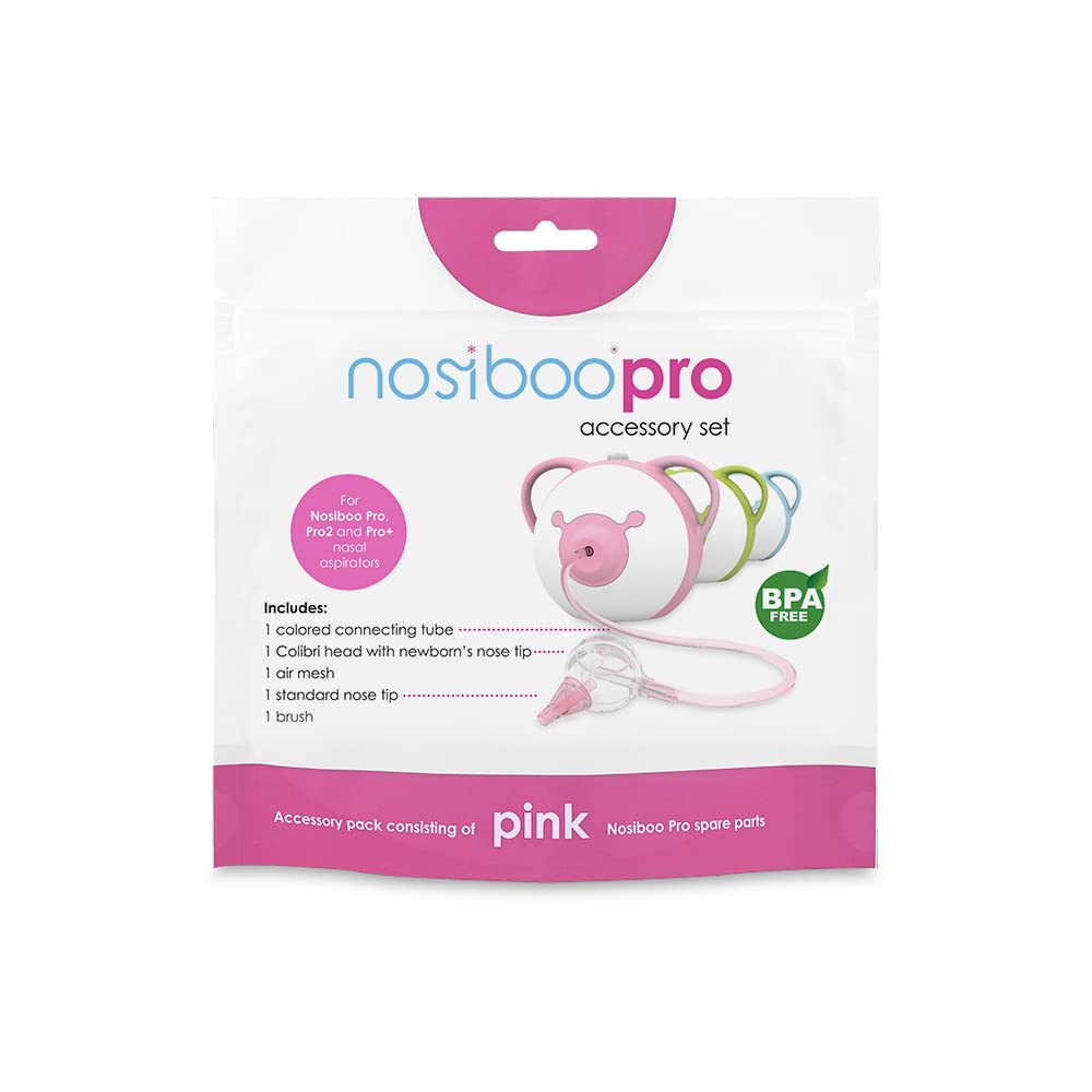 Nosiboo Pro Accessory Set Pink Colibri head for gentle newborn nasal care.