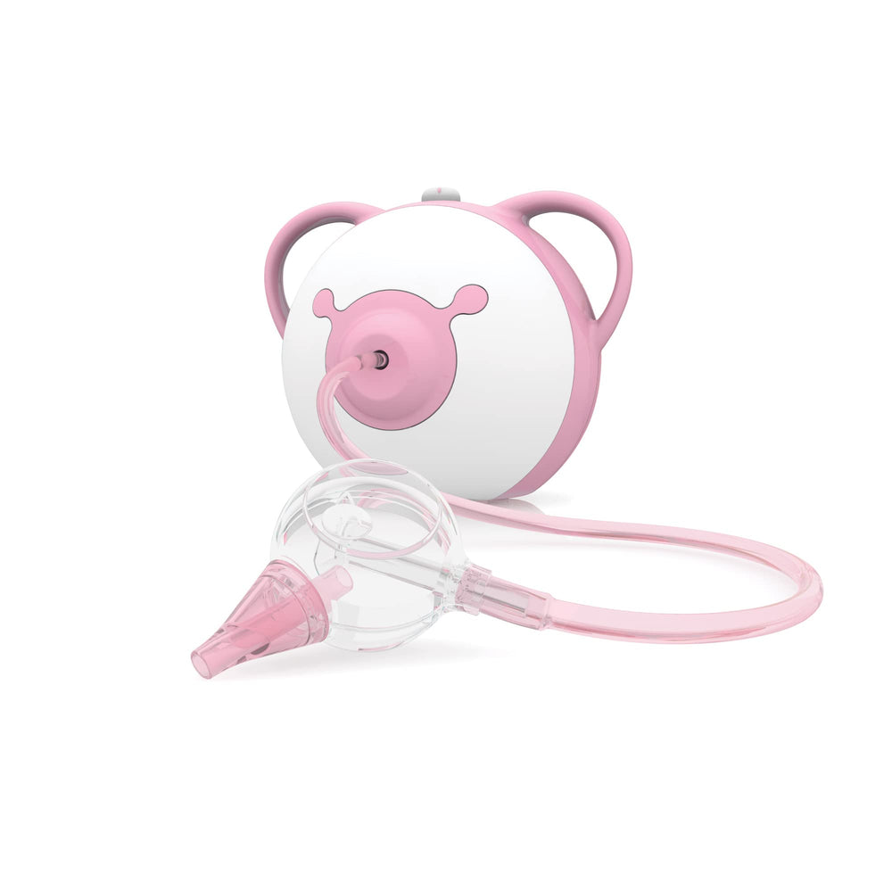 Nosiboo Pro pink front view shows compact design for gentle nasal care at home.