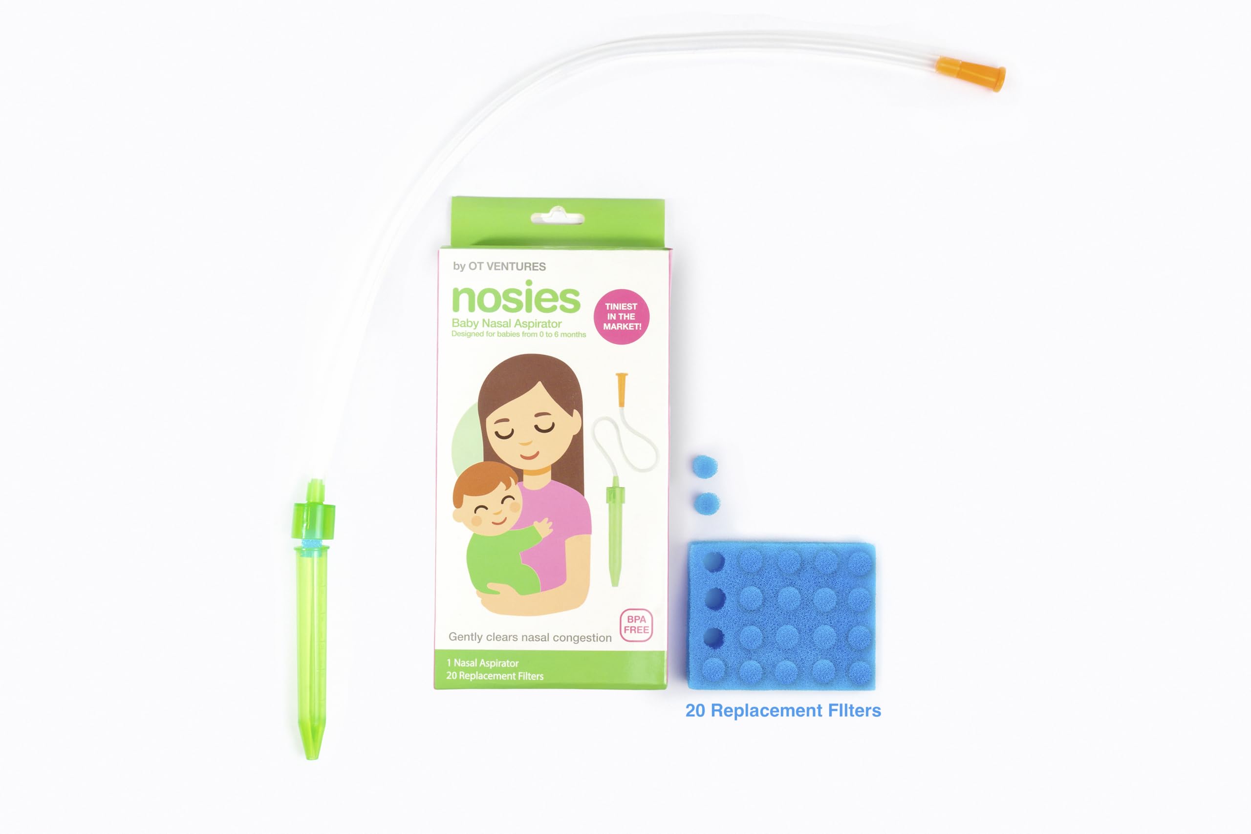 Nosies nasal aspirator BPA-free materials ensure safe home use.