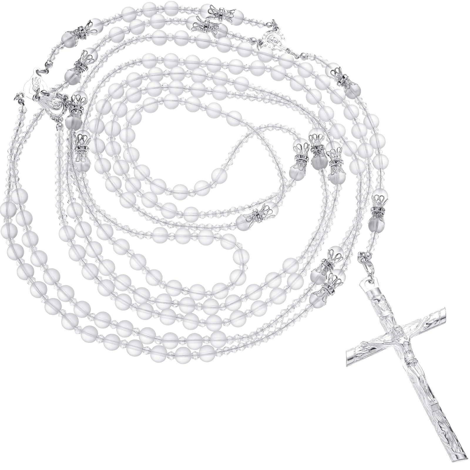 Nosiny Lazo De Boda cross rosary in silver shines for ceremony keepsake.