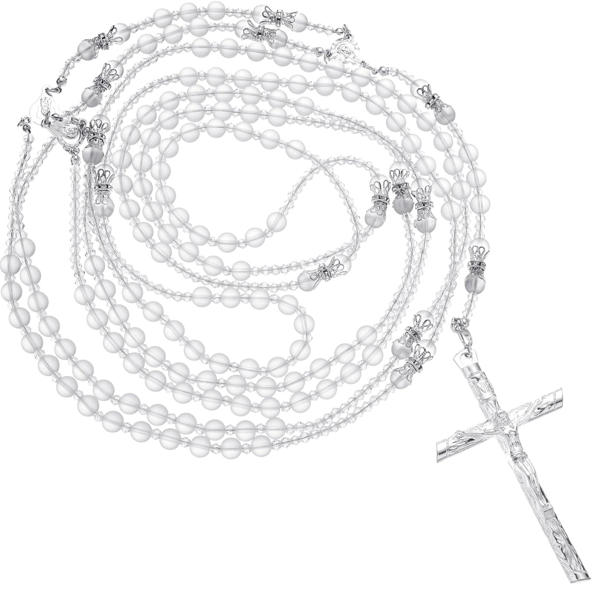 Nosiny Lazo De Boda cross rosary in silver shines for ceremony keepsake.