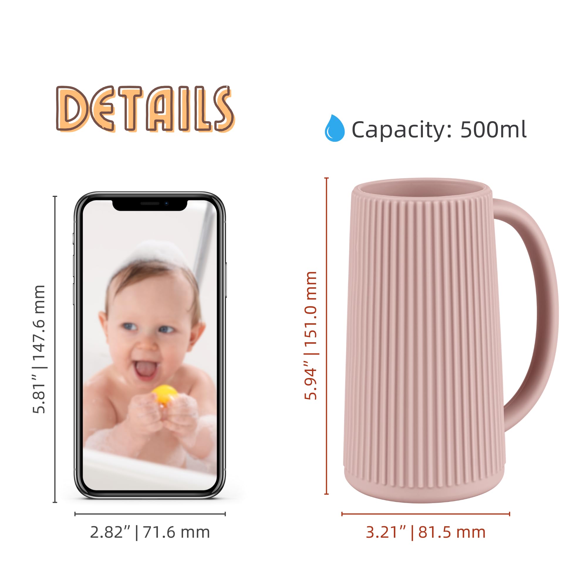 Nothomme 500ml capacity rinse cup for ample water at once.