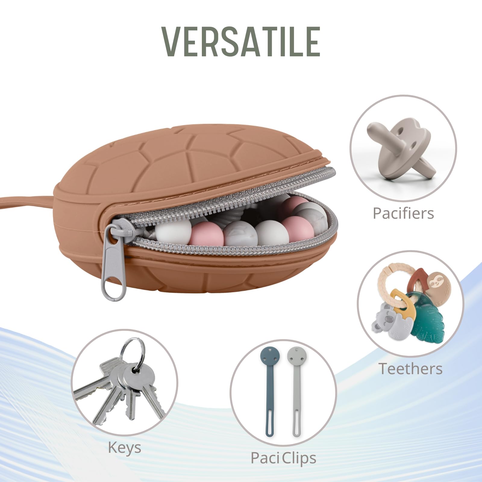 Nothomme silicone-pacifier-case with-pacifier demonstrates secure zipper and hygienic storage on the move