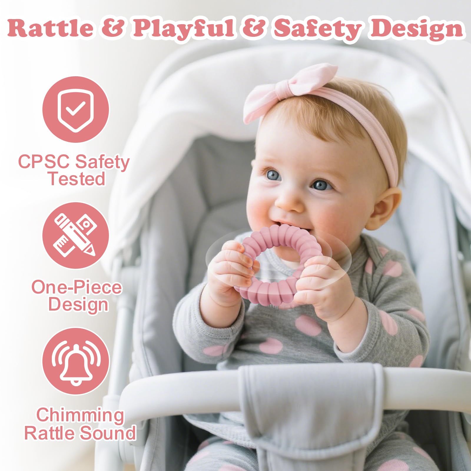 Nothomme teether rattle action produces a gentle chiming sound during play.