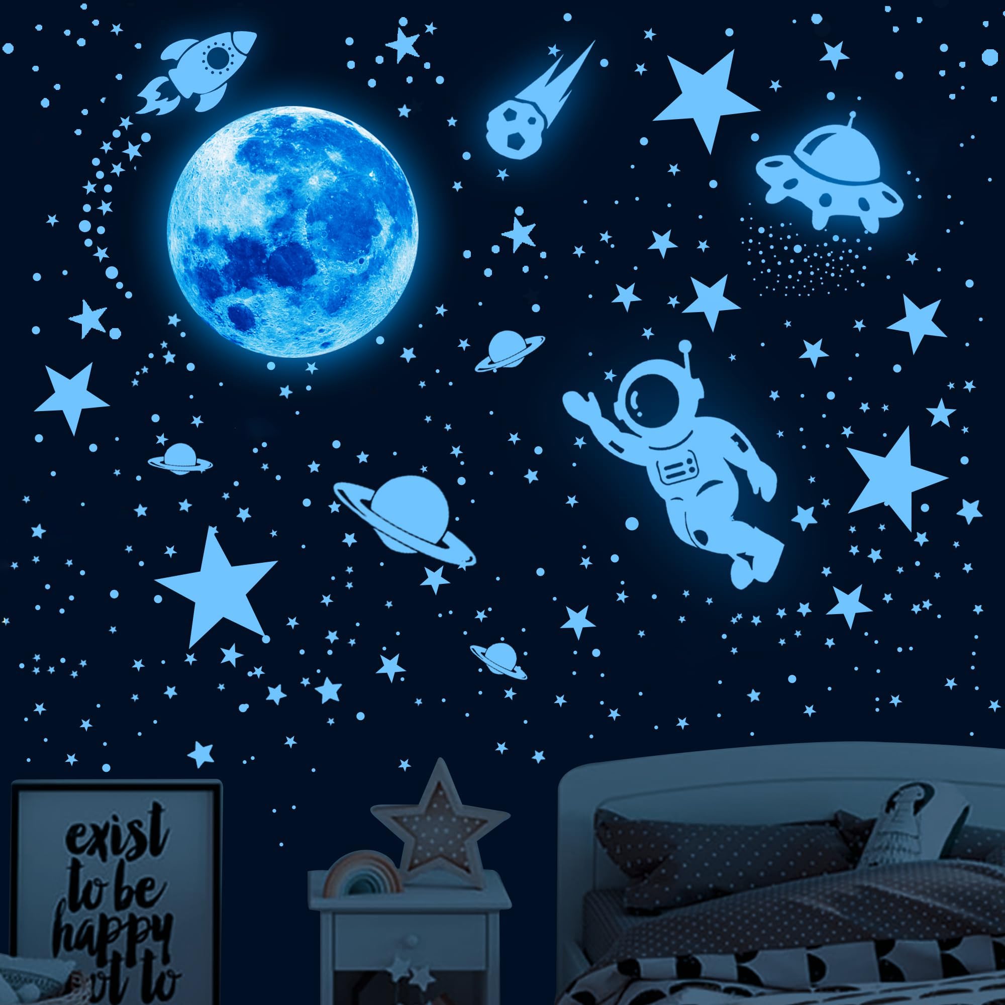 Nouata 530pcs glowing stars and moon set illuminate ceilings for a cozy night sky.