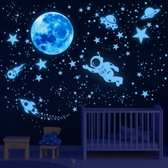 Nouata glow-in-the-dark stars and dots brighten walls after light exposure.