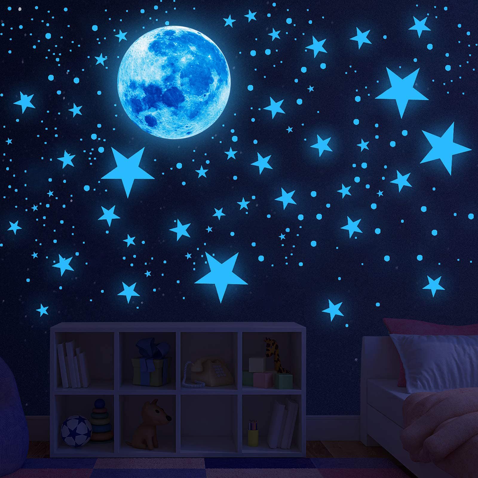 Nouata sky-blue moon decal highlights night sky realism for nursery décor