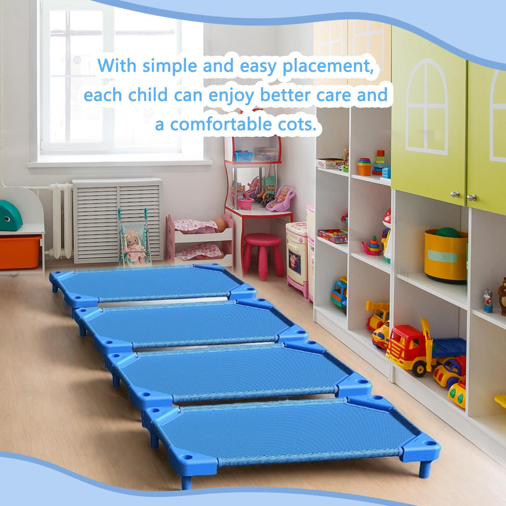 NOUJULOUN Daycare Cots sand-mesh surface dries quickly after nap time.