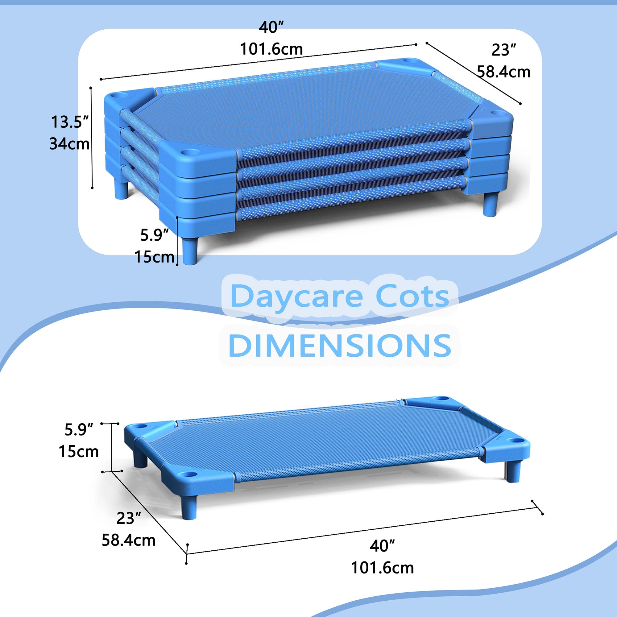 NOUJULOUN Daycare Cots reinforced PP corners support heavy loads in toddler classrooms.