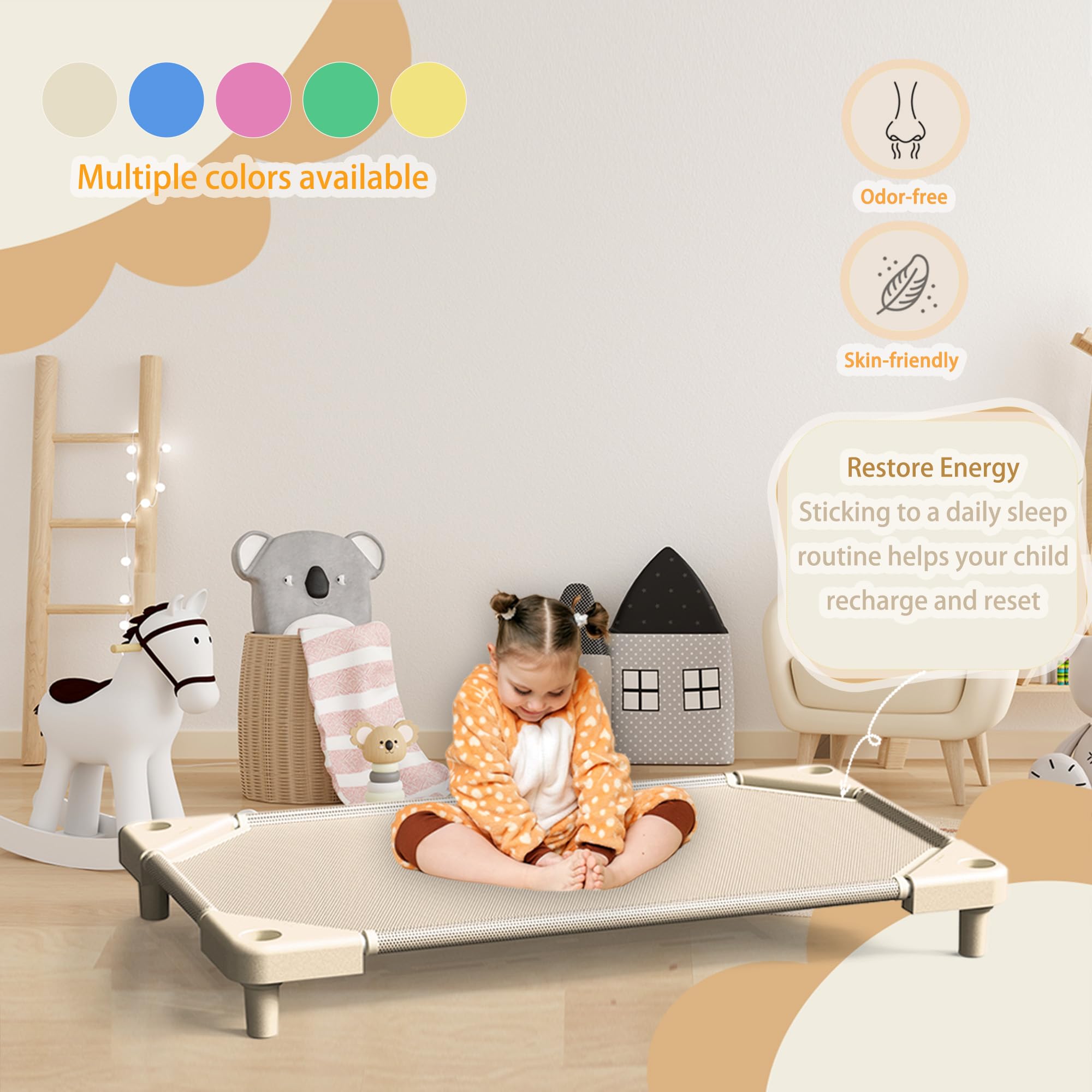 NOUJULOUN Daycare Cots lightweight design enables easy stacking and transport.