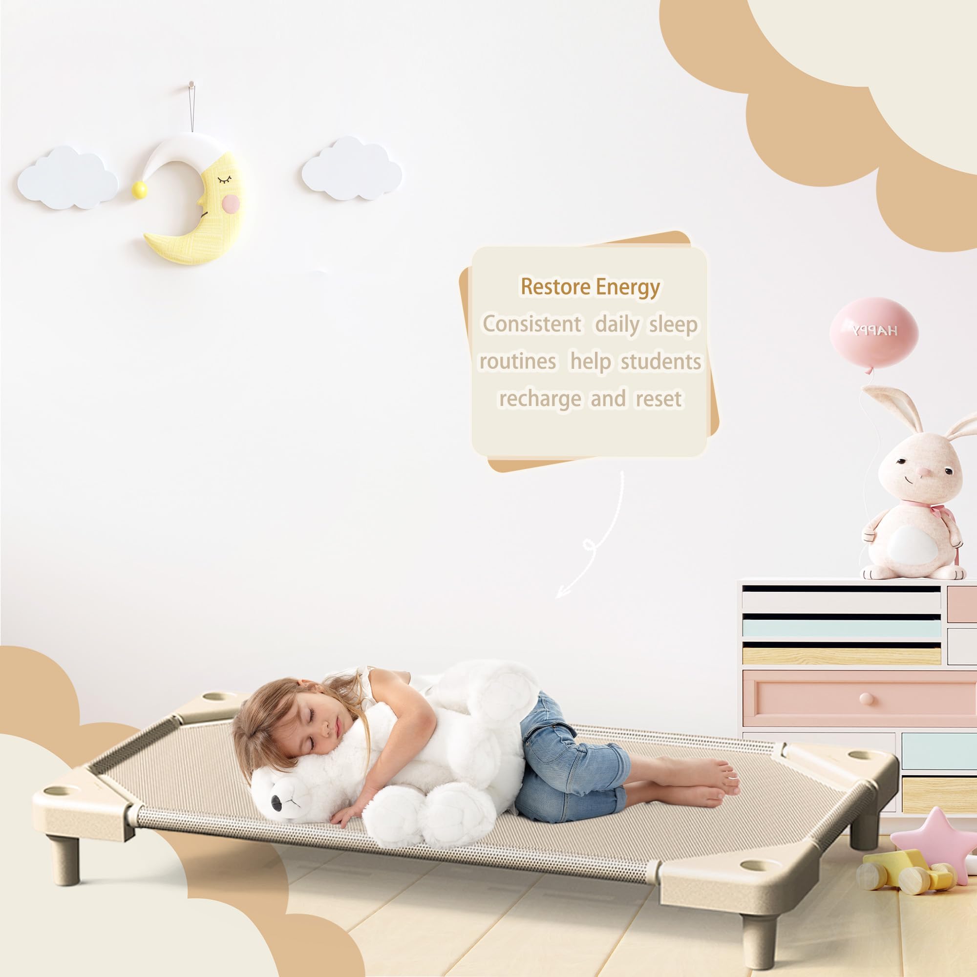 NOUJULOUN Daycare Cots reinforced PP corners support 180+ pounds.
