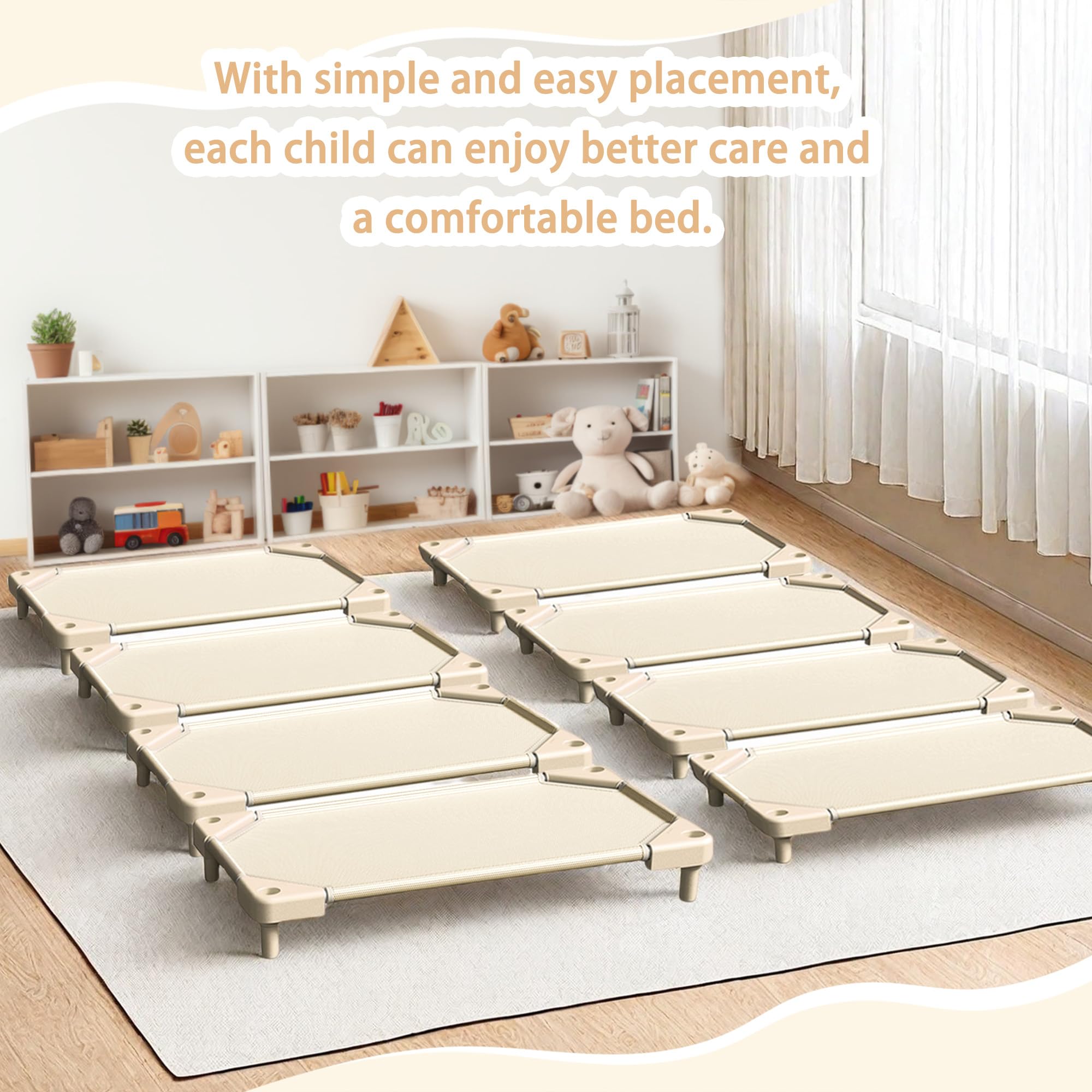 NOUJULOUN Daycare Cots rust-proof tubing withstands daily use.