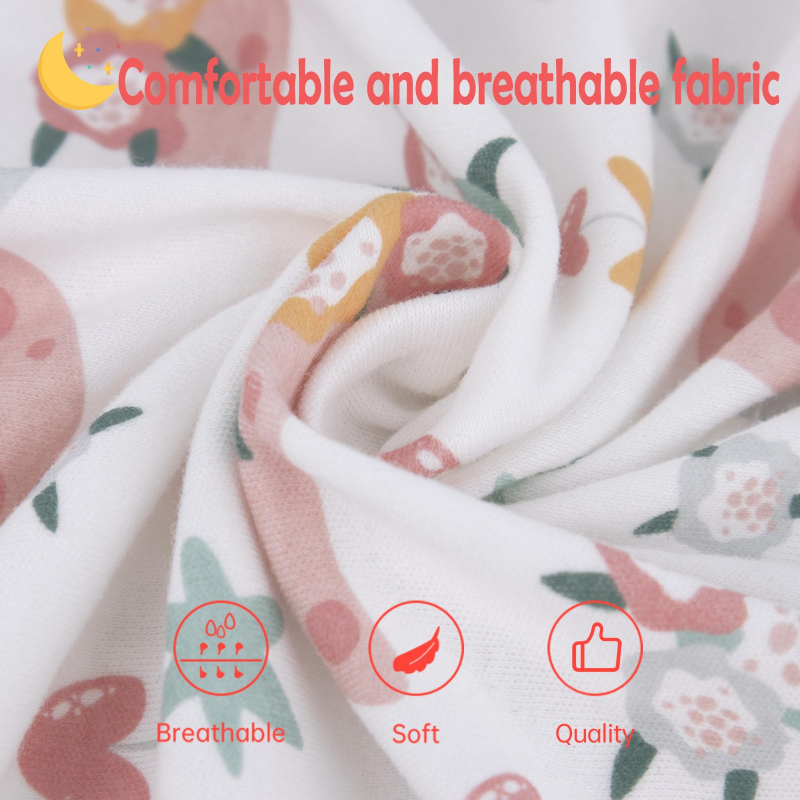 NOUJULOUN flower-pattern design on sack enhances cozy nursery aesthetics.