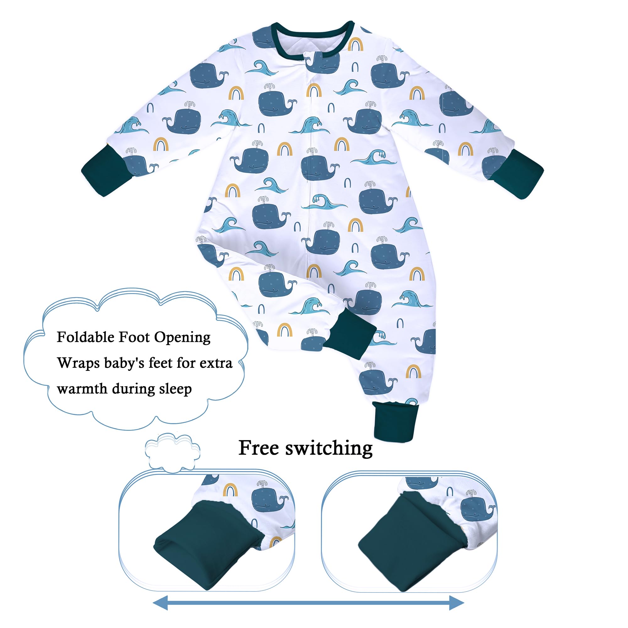 NOUJULOUN Ocean Whale fold-over cuffs keep feet warm or free during play.